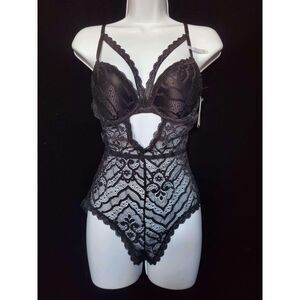 NWT Peek A Boo Sexy Lace Teddy Transparent Bodysuit, Size L